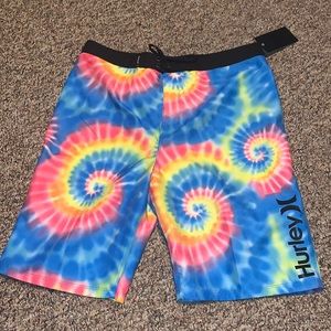 New Hurley Board shorts Swim trunks Tie Dye Size 20 boys 30 Pink Yellow Blue